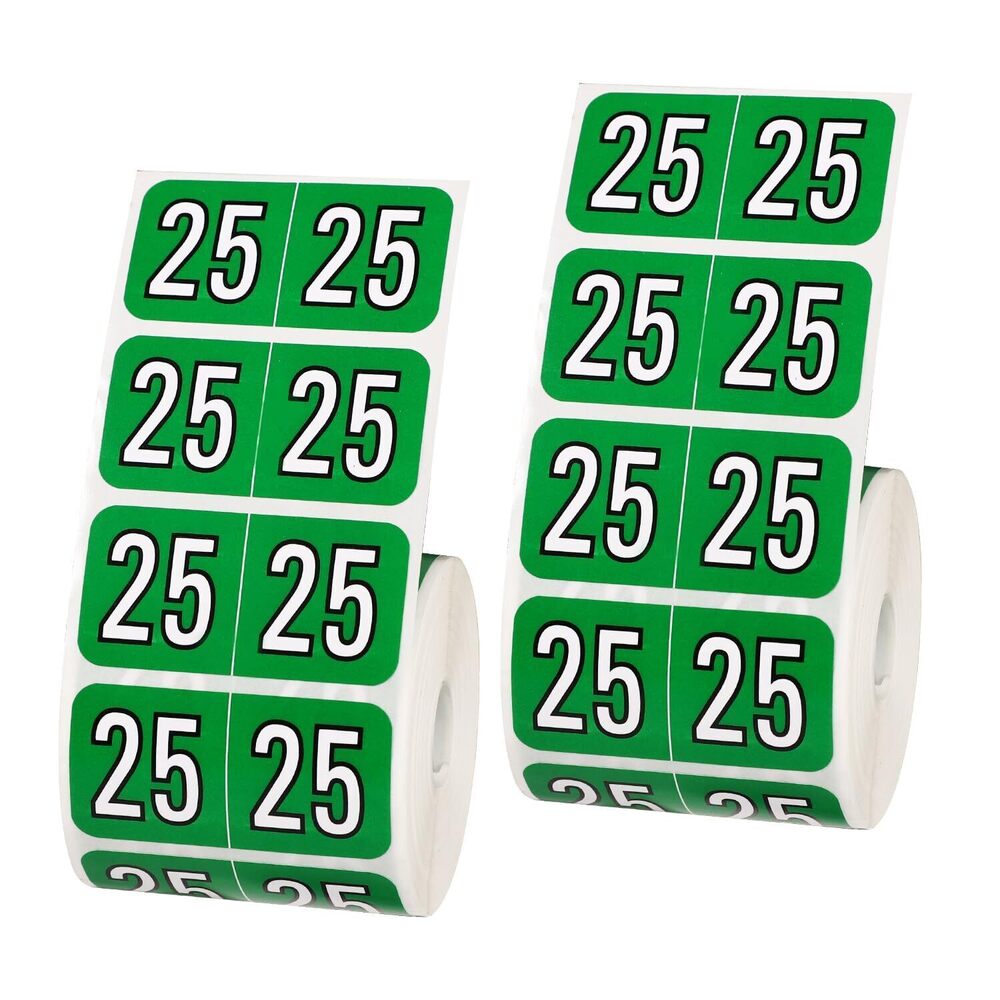 2835 2 Rolls 2025 Year Stickers, 1000 Rectangle Coded Color Labels Number